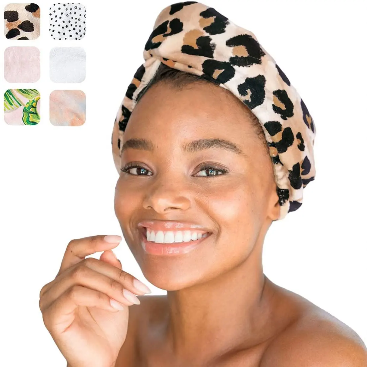 सुपर शोषक बाल सुखाने तौलिया तेजी से सूखने Microfiber सूखी बाल टोपी मुद्रण पैटर्न स्टॉक में