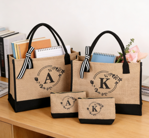 Sac fourre-tout en jute noir personnalisé avec initiales pour femme, idéal pour le shopping, les courses, la plage, le sport, le yoga, les fêtes ou comme cadeau, avec lettres en corde - Product Image 3