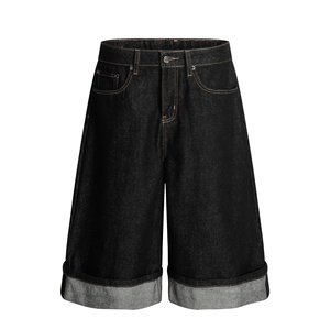 <span class=keywords><strong>Jeans</strong></span> da <span class=keywords><strong>Uomo</strong></span> Neri Lavati Stile Americano High Street, Gamba Dritta, Vestibilità Larga, Taglio Corto, Denim Originale di Alta Qualità, Vendita all'Ingrosso - Product Image 5