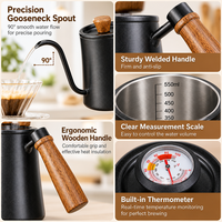 Bouilloire à café à bec de cygne Kingze avec logo personnalisé, 550 ml, en acier inoxydable 304, avec thermomètre, ODM OEM