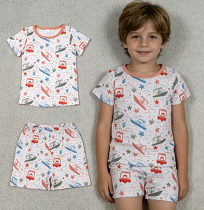 Ensemble de vêtements pour bébé garçon RTS Boutique, t-shirt et short en coton et élasthanne à imprimé navires océaniques, décontracté, été, 2 pièces - Product Image 3