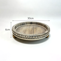 Plateau de service rond en bois avec perles, plateau décoratif rustique en bois pour table basse, centre de table, ottoman, plateaux circulaires style ferme