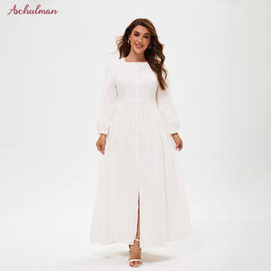 Aschulman personnalisé dernier Eid femmes musulmanes robe blanche couleur unie musulman longue robe 100% coton islamique Maxi longueur robe musulmane - Product Image 2