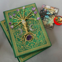 Carnet de notes en cristal d'améthyste naturelle SCJ, Grimoire de fleurs d'améthyste, Journal de sorcière, Livre de magie