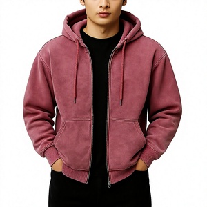 Sudaderas con capucha de felpa francesa de alto gramaje, algodón de alta calidad 500 g/m², con cremallera completa, personalizadas para hombre, estilo boxy y corto. - Product Image 1