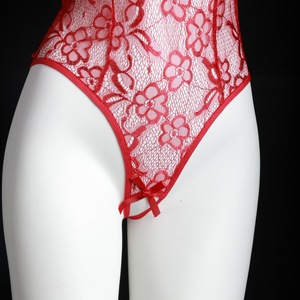 Combinaison en dentelle sexy rouge transparente pour femmes avec entrejambe ouvert 8329 - Product Image 2
