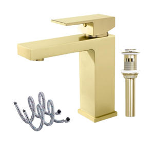 Mitigeur de lavabo de salle de bain monotrou en acier inoxydable 304, finition brossée or/noir, avec poignée unique et cartouche céramique, pour eau chaude/froide - Product Image 3