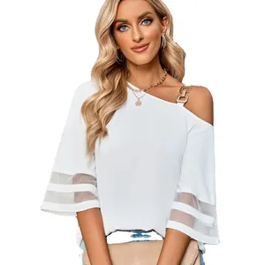 Hot Selling Women Off One Shoulder with Strap Blouses Sexy Summer Clothes Short Sleeve T Shirts