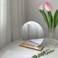 Miroir de maquillage en acrylique avec support, petit miroir avec support en bois pour Table de bureau, miroir de vanité rond sans cadre