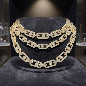 Collier ras du cou de luxe plaqué or 18 carats avec diamants, chaîne à maillons géométriques, coupe brillante ronde, unisexe, pour usage quotidien - Product Image 3