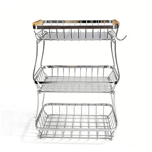 Keranjang Buah & Roti Logam Klasik Tiga Lapis yang Dapat Disesuaikan dengan Penyangga yang Dapat Dilepas, Rak Penyimpanan Organizer Meja Dapur - Product Image 3