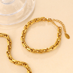 European American Hip Hop Chunky Chain Jewelry <b>Set</b> Zinc Alloy Unisex Party Fashion <b>Bracelet</b> Necklace Geometry Design - Product Image 3