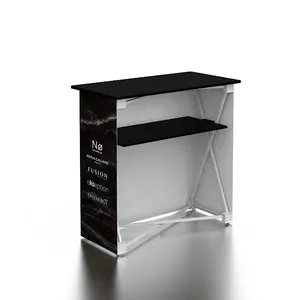 Portable Reusable Aluminum Alloy Exhibition Booth Counter Shelf Storage Tension Fabric Pop Up Table Display