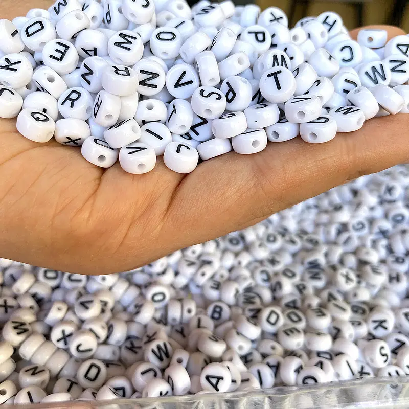 Jc pha lê 500 gram mỗi túi trắng Acrylic Bảng chữ cái thư hạt phẳng số lượng lớn thư hạt cho vòng đeo tay làm