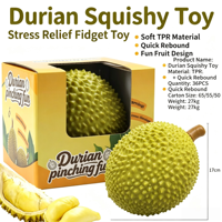 Buah-buahan simulasi raksasa yang empuk dan kreatif untuk meredakan stres, termasuk durian dan nangka yang dapat diperas dan dilepas.