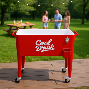 Carrito Enfriador de Bebidas con Ruedas Cool Drank de 80 Cuartos, Rojo Metálico, con Ruedas para Fiestas, Patio y Uso en Exteriores - Product Image 2