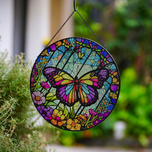 Schmetterlinge und Blumen gemusterte Glasmalerei Dekoration Fenster hängen Sonnenlicht Catcher für Garten Blumen Shop - Product Image 3