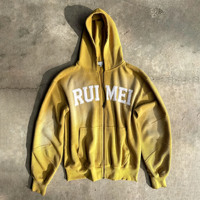 Sweat à capuche thermique en molleton bouclette avec logo personnalisé, design vintage délavé à l'acide, sans cordons, veste zippée avec capuche
