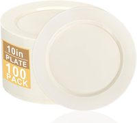 100 Assiettes jetables en plastique fantaisie de qualité supérieure, couleur ivoire, 10 pouces, idéales pour les fêtes, les mariages et les anniversaires