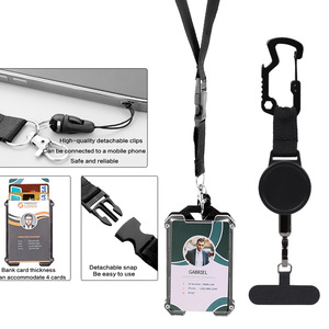 Porte-clés multifonctionnel rétractable avec ouvre-bouteille, porte-carte vertical noir et sangle détachable en gros - Product Image 3
