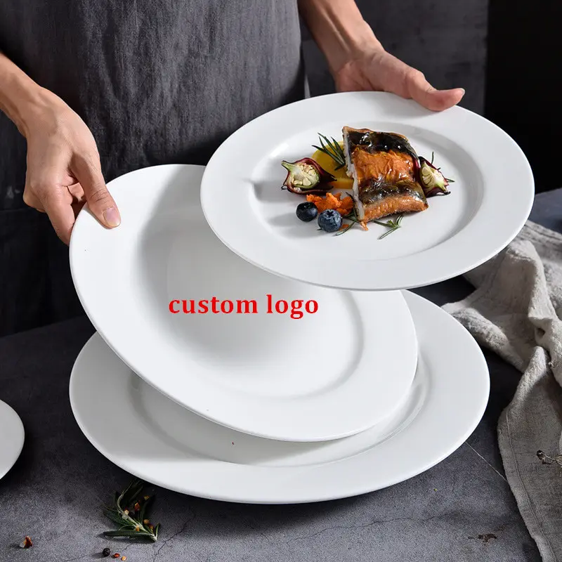Mehrfache größe großhandel günstige massenware porzellan vorgerät dessert teller benutzerdefiniertes logo weiße einfarbige keramikteller für restaurant