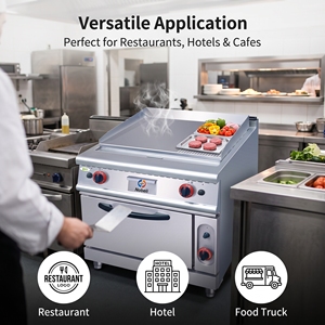 Grill à gaz autonome avec four à gaz, 1/3 surface rainurée et 2/3 surface plate, équipement de cuisine <span class=keywords><strong>professionnel</strong></span> - Product Image 6