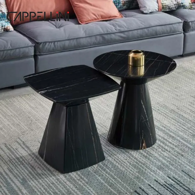 Hoge Kwaliteit Huis Woonkamer Zwarte Koffietafels Set Moderne Luxe Decor Houten Meubels Fineer Top Bijzettafel