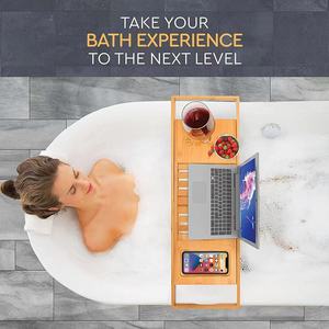 Luxury <strong>Wooden</strong> Bathroom Accessories Organizer <strong>Tray</strong> with Book and Wine Holder Expandable Bamboo Bathtub Caddy <strong>Bath</strong> <strong>Bath</strong> <strong>Tray</strong> - Product Image 4