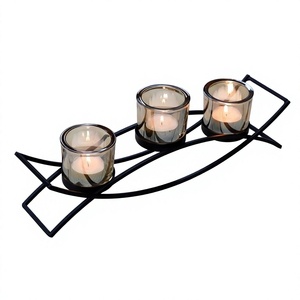 Support de bougie en métal noir pour 3 bougies chauffe-plat, avec coupelles en verre, design 'Bateau et Pont', centre de table, décoration pour la maison et le salon - Product Image 1