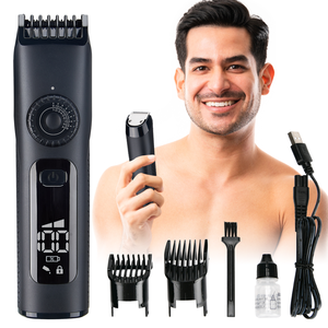 Cortapelos eléctrico recargable para hombre, cortapelos eléctrico inalámbrico LED, resistente al agua, 16 ajustes ajustables - Product Image 1