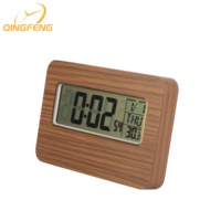 Horloge de table numérique LED LCD moderne avec cadre en bois, alimentée par USB/piles AA