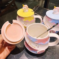 Tasse à eau licorne en céramique, Mug arc-en-ciel en spirale, Tasse à café avec couvercle et cuillère, Tasse à boire pour filles, Nouveau design, Cadeaux d'affaires