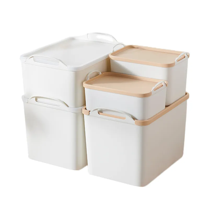 Hot Selling Plastic White Home Sundries Storage Box with Lid Stackable Organizer Container for Toys Clothes Snacks