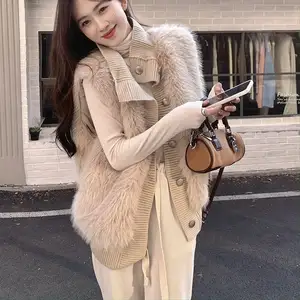 2023 Autumn new arrival girls turtleneck sleeveless loose fitting solid color fluffy cardigan waistcoat sweater tops