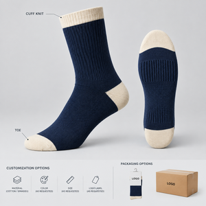 Calzini con Cuscinetto in Spugna di Cotone e Spandex, Colore <span class=keywords><strong>Ecru</strong></span> Marino, con Struttura a Costine sul Tallone e sulla Punta, Produttore di Calzini con Cuscinetto - Product Image 2