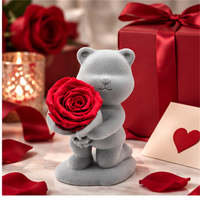 Rose éternelle en stock avec ours en peluche – Cadeau romantique pour la Saint-Valentin, Qixi, anniversaire, demande en mariage