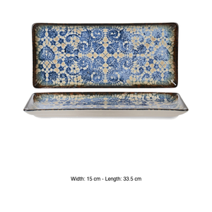 Plateau de service rectangulaire Bluet 33,5 × 15,2 cm en porcelaine fine de qualité supérieure avec impression numérique Rinart - Product Image 3