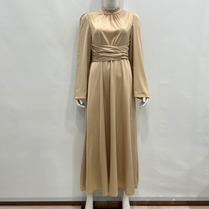 Wisrise Nuova Collezione Moda Abito Lungo da Donna in Raso Beige con Collo Alto e Maniche a Palloncino per Feste e Appuntamenti Quotidiani - Product Image 4