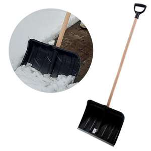 Pelle à neige portable d'hiver avec lame en plastique, manche en bois, longueur 100 cm, pelle compacte robuste, noir/marron clair, OEM - Product Image 2