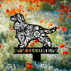 ديكور الحديقة الخارجية, لافتة حديقة الكلب، كوكر سبانييل إنجليزي مخصص، شكل آرت ديكو