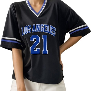 Custom Sublimation Soccer Jersey for Women Oversized Graphic Stripe Trim V Neck Drop Shoulder Summer <b>Tshirts</b> - Product Image 1