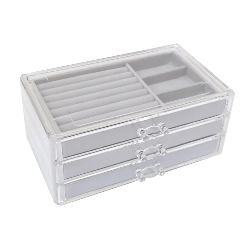 1/2/3/4 drawers clear Acrylic velvet jewellery storage box and Earring Rings Necklaces display jewelry organizer