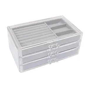 1/2/3/4 Drawers Clear Acrylic Velvet Jewelry Storage Box Plastic Earring Rings Necklaces Display Organizer