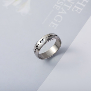 Anillo de Acero Inoxidable Chapado en Oro de 18K Resistente al Agua, Joyería para Hombre, Regalo para Mujer, Diseño de Electrocardiograma de Latidos del Corazón, Anillos para Pareja - Product Image 5