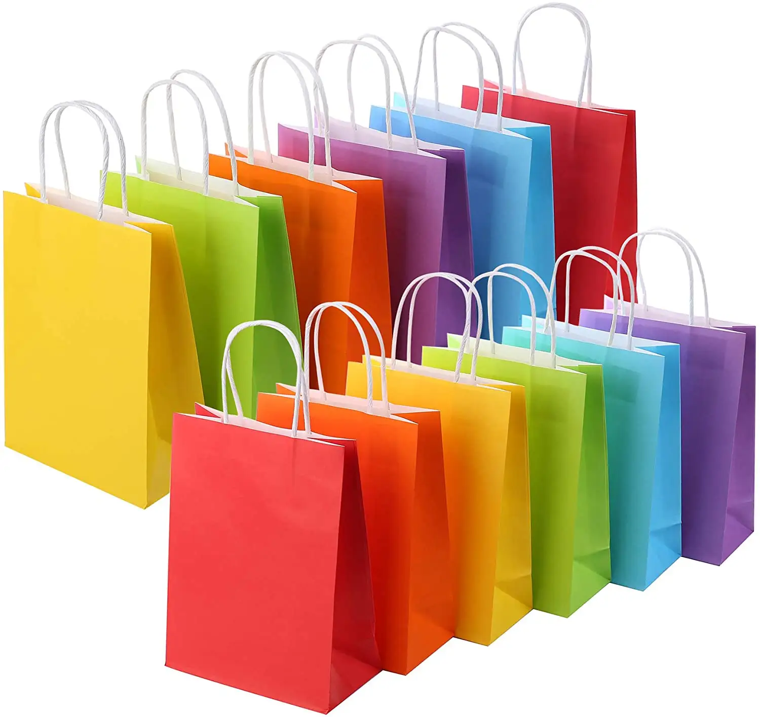 Assorted Colors Kraft Paper Party Favor Gift Bags with Handle