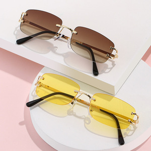 049 Hot Sale Rectangle <b>Sunglasses</b> Fashion Designer Square <b>Sunglasses</b> Trendy <b>Rimless</b> <b>Sunglasses</b> - Product Image 1