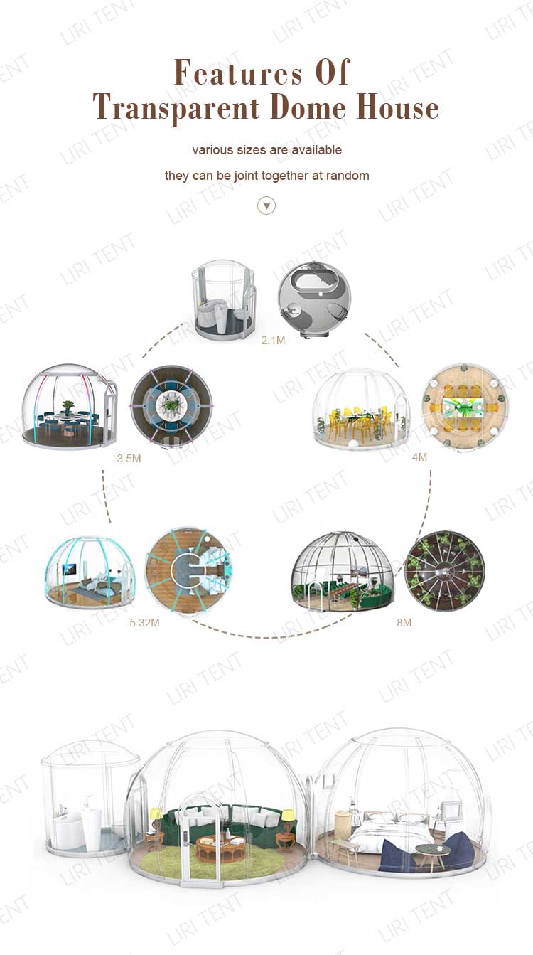 Transparent Glamping Geodesic Dome House Waterproof PC PVC Domes