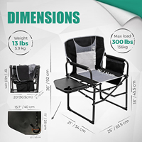Chaise de camping de direction, cadre en fer robuste, chaise pliante surdimensionnée portable, table latérale, poche extérieure, plage, pêche, voyage