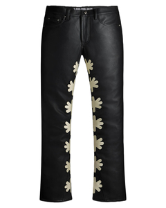 Yinope Nuevo Diseño Personalizado Lostshdws Jeans de Mezclilla para Hombre, Vintage, Negros, de PU, con Costura Interior, Bordado Crema, Corte Slim, Ajustados y Acampanados - Product Image 1
