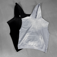 Sweat à capuche sans manches en coton 100% lavé à la vapeur Yukaihe 380gsm, style vintage, délavé, pour homme